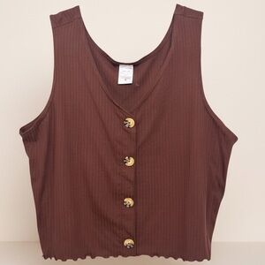 No Boundaries Ribbed Button Front Tank Top Brown Size XXXL 21